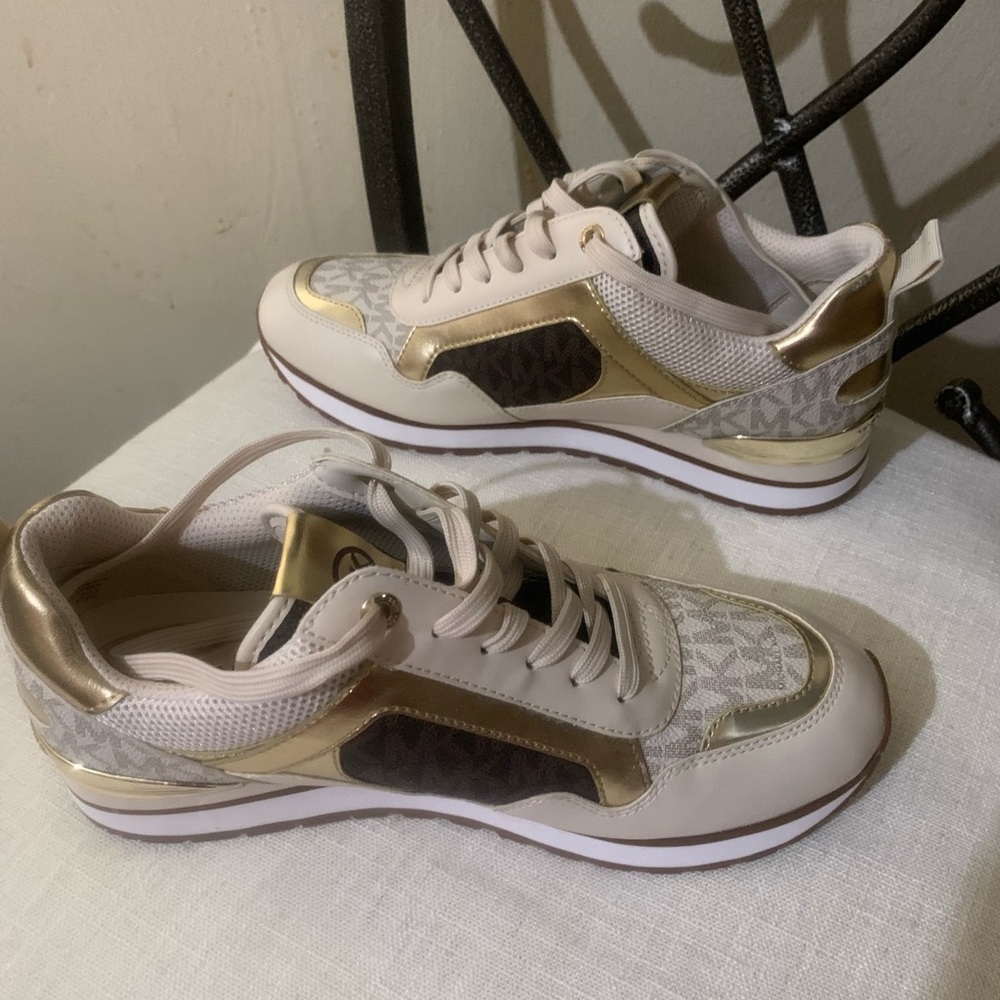 Michael Kors Women's Cream and Gold Sneakers - Picture 3 of 8